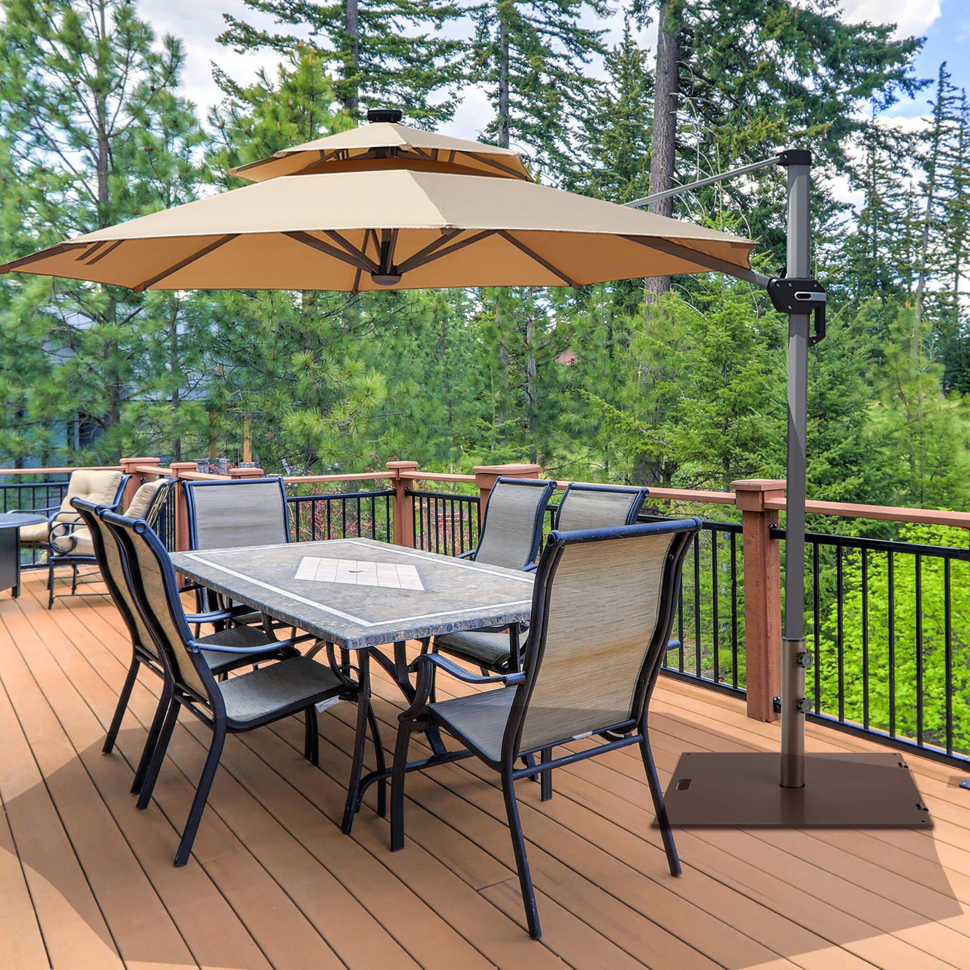 Alt View 3. Costway - 50LBS Patio Square Umbrella Base Stand Market Umbrellas Handle Wheels - Brown.