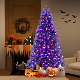 Gymax - 8 Halloween Tree Artificial Decoration Tree w/1408 Branch Tips 6 Lighting Modes - Black