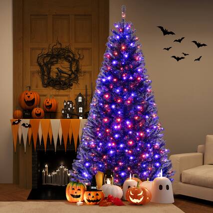Front. Gymax - Gymax 8 Halloween Tree Artificial Decoration Tree w/1408 Branch Tips 6 Lighting Modes - Black.