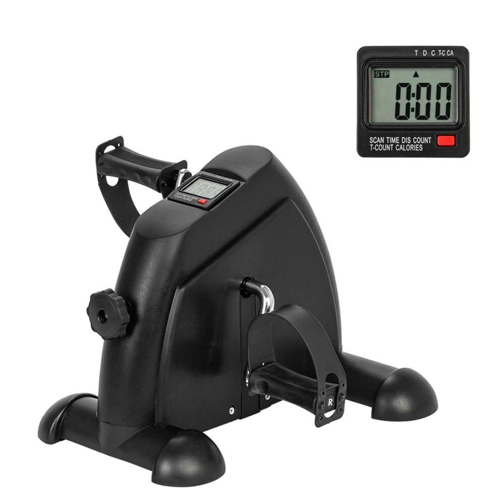 Loheer - Mini Exercise Bike Under Desk Pedal Exerciser Hand and Foot Trainer for Home Office - Black