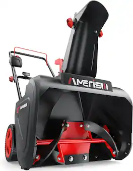 AMERISUN - 21-Inch 15-Amp Corded Electric Snow Blower with LED Light, 180° Chute & 30-Ft Throw for Driveways - Red