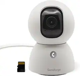 Sensforge - 2.5K Rechargeable Pan-Tilt Security Camera, AI Detection, 360° Coverage, Dual-Band Wi-Fi, 64GB SD - White