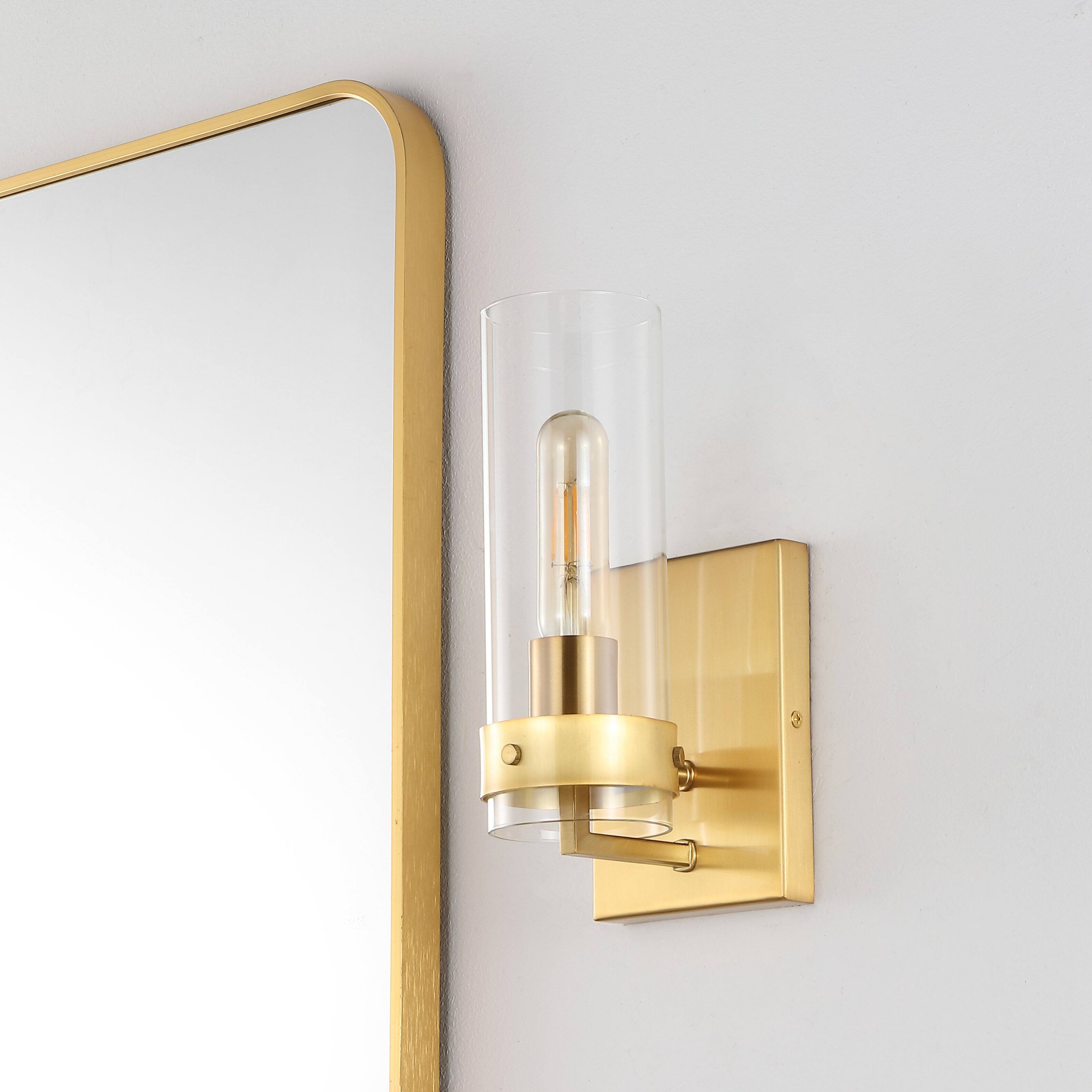 Alt View 7. Jonathan Y - Harper 4.5" 1-Light Coastal Minimalist Iron/Glass LED Sconce, Brass Gold/Clear (Set of 2) - Brass Gold.