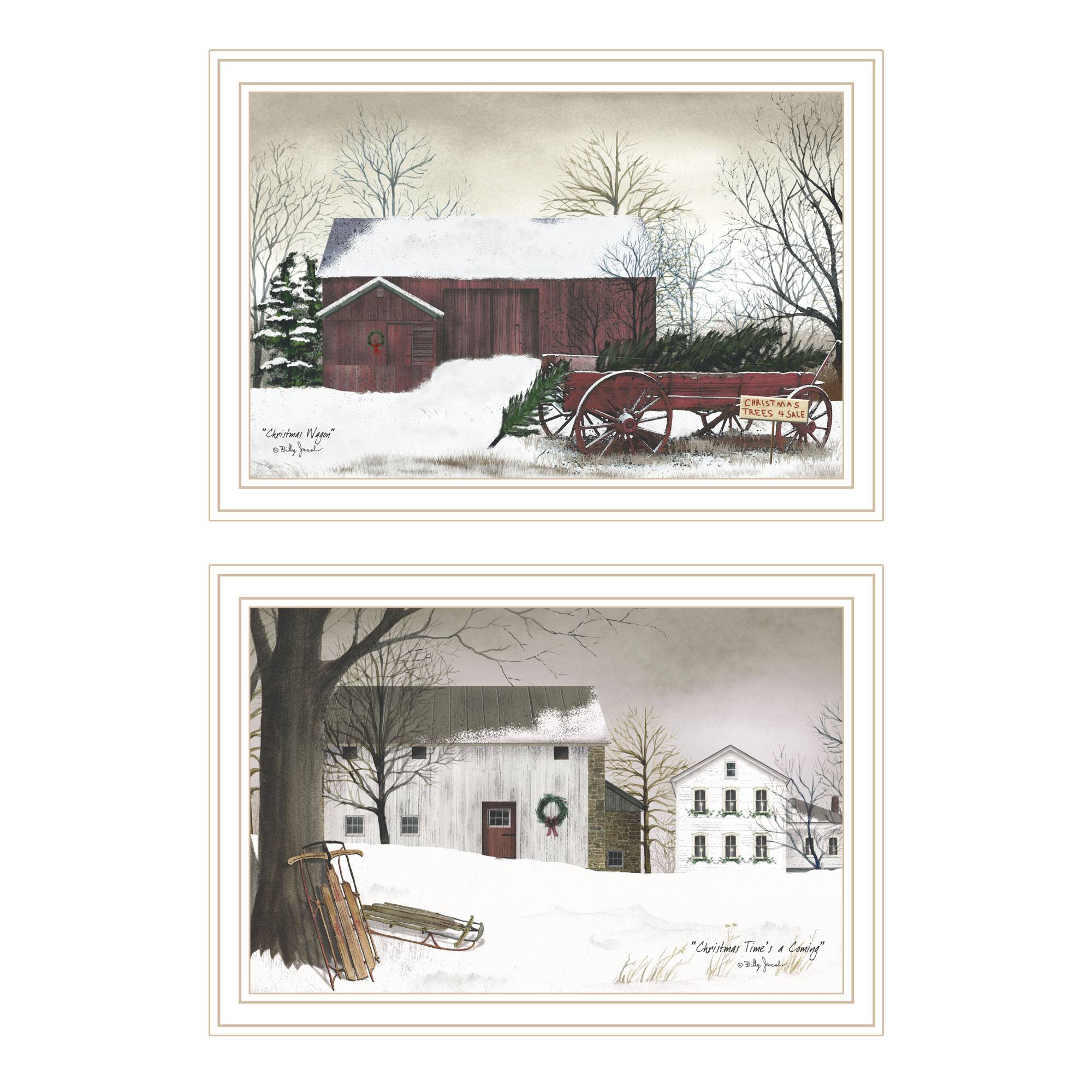 Front. TinyHomie - Decor 4U 2 Piece Christmas Time with Family White Framed Wall Art Billy Jacobs - white.