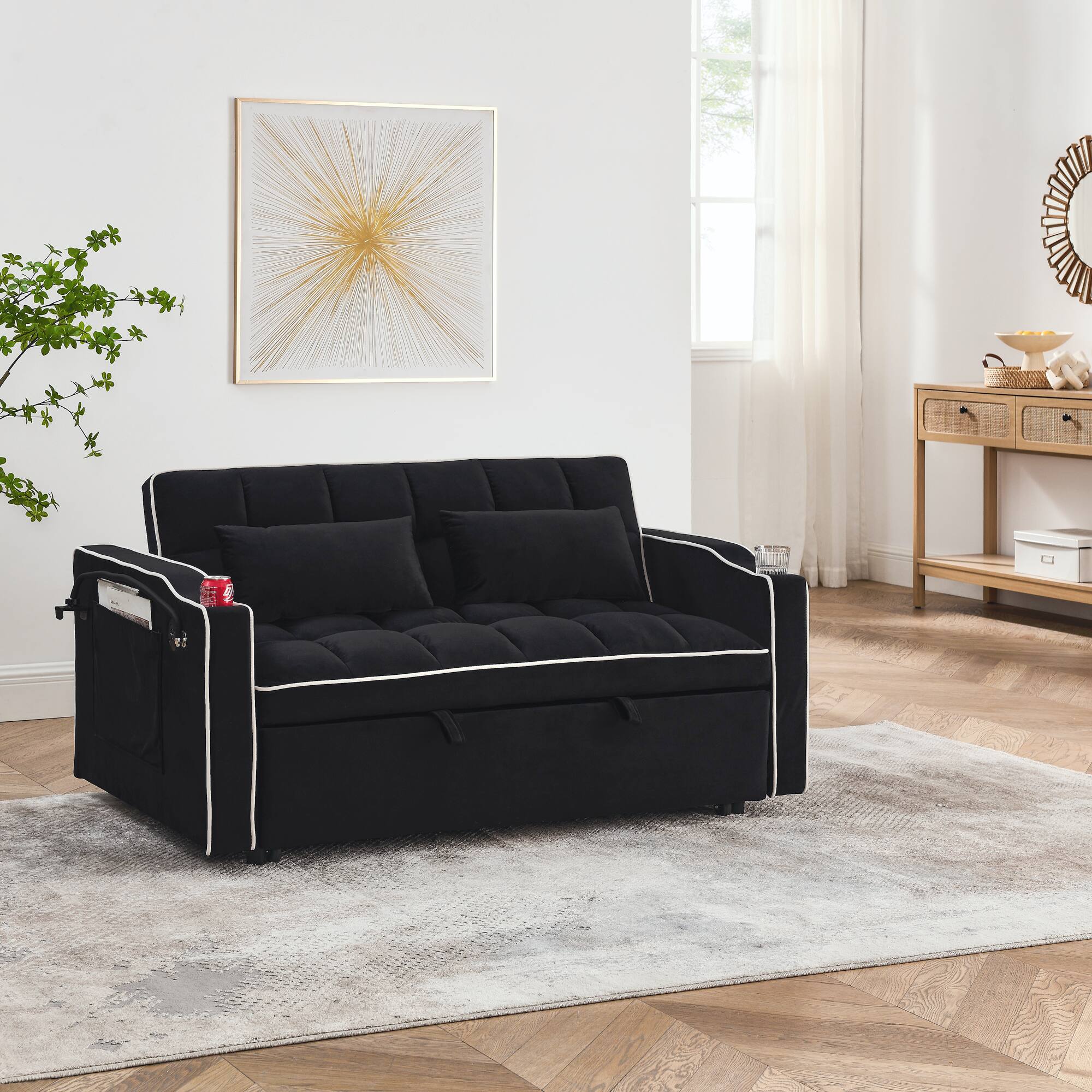 Angle. GOODSILO - Versatile 55-Inch Foldable Sofa Bed with Adjustable Backrest and Modern Convenience Features for Living Spaces - Black.