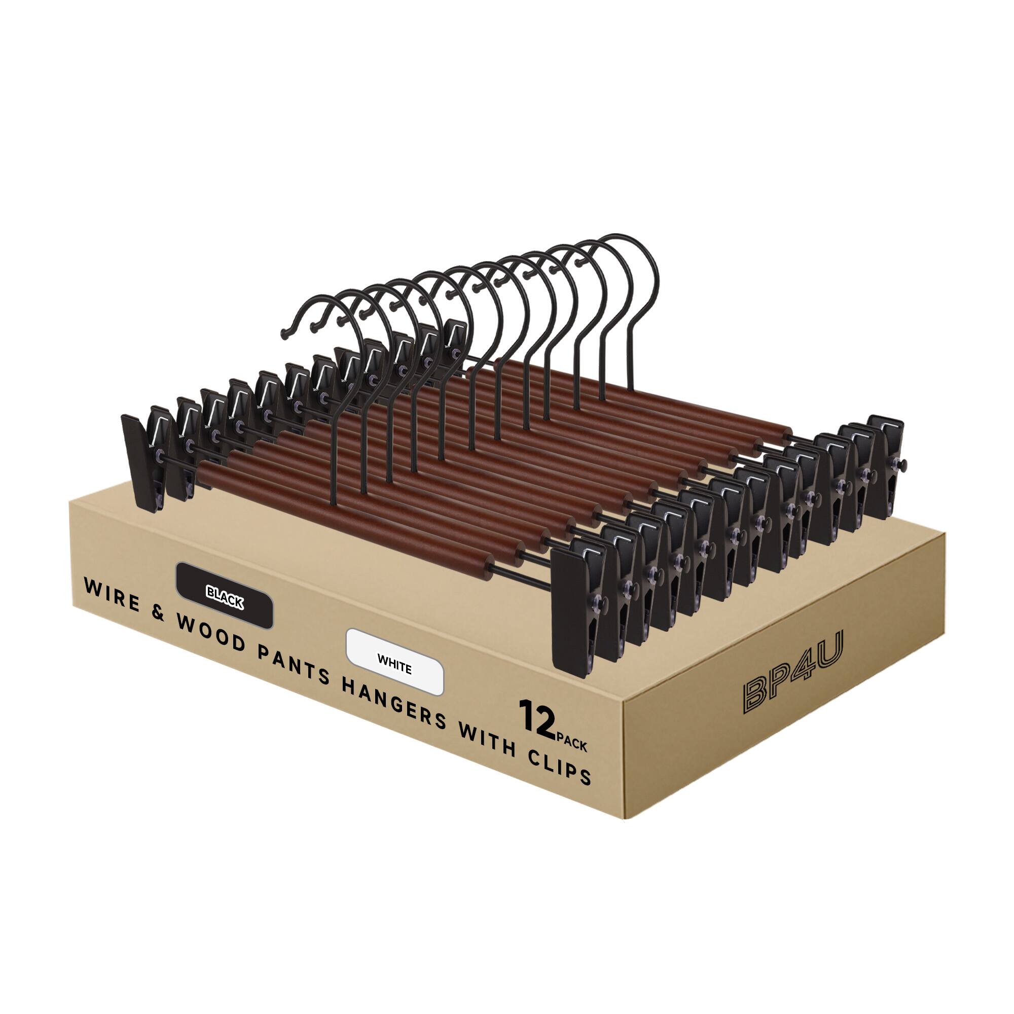 WIRE & WOOD PANTS HANGERS WITH CLIPS  
12 PACK  
BLACK  
WHITE  
BP4U