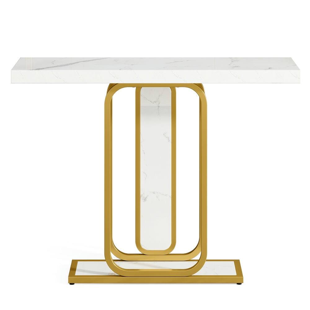Left. Kadyn - Entryway Table, Console Sofa Table,Modern Console Table, 41" Faux Marble Sofa Table with LED Lights - White.