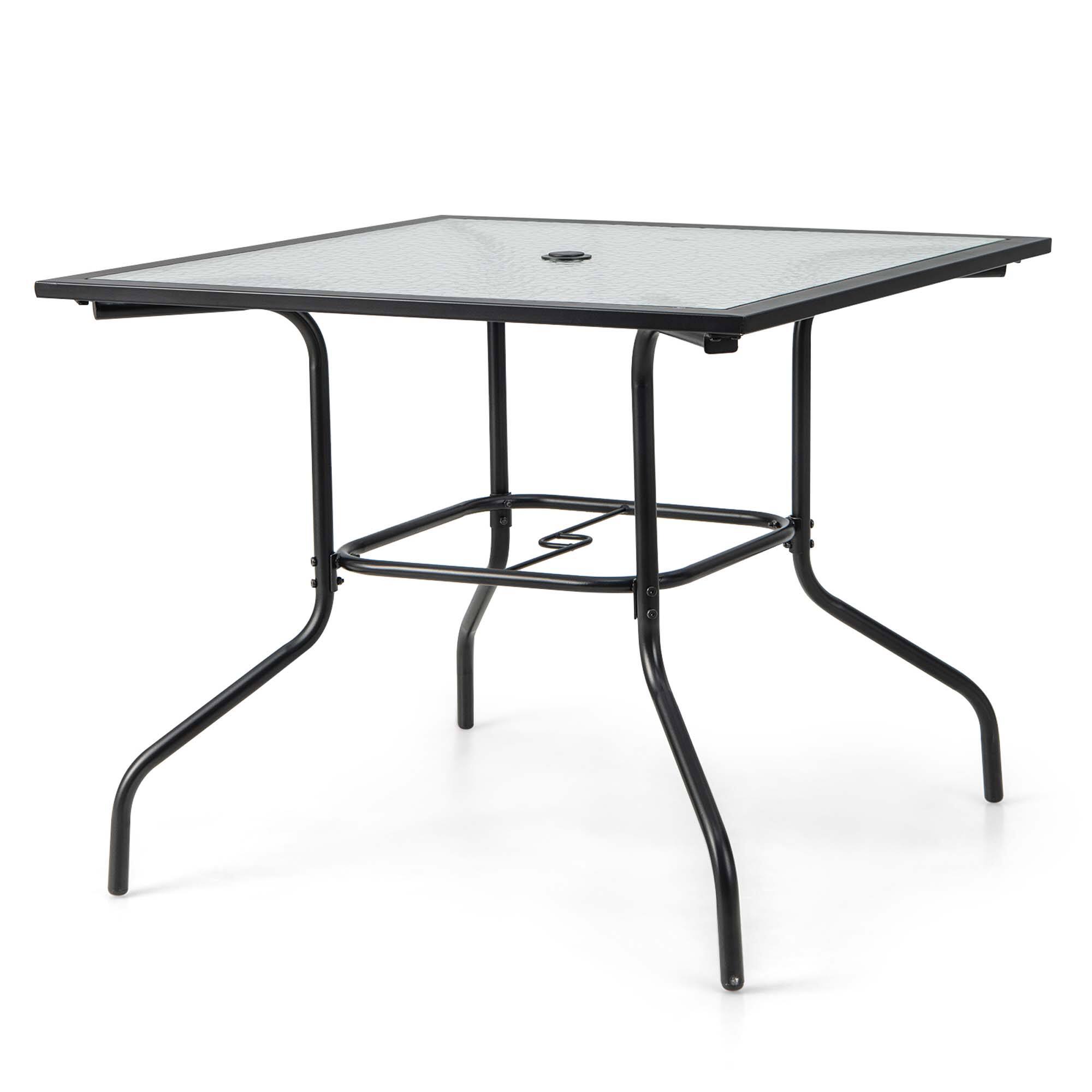 Alt View 10. Costway - Costway 35'' Patio Dining Table Tempered Glass Top Bistro Table with 1.5'' Umbrella Hole - Black.