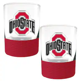Great American Products - Ohio State Buckeyes 2-Pack 14oz. Rocks Glass Set with Silcone Grip - Red