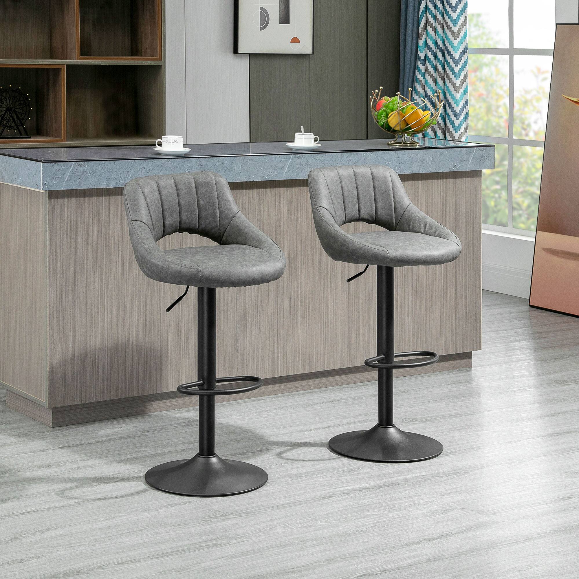 Alt View 1. Homcom - Bar Stools Set of 2, Swivel Bar Height Barstools Chairs with Adjustable Height, Round Heavy Metal Base, and Footrest - gray.