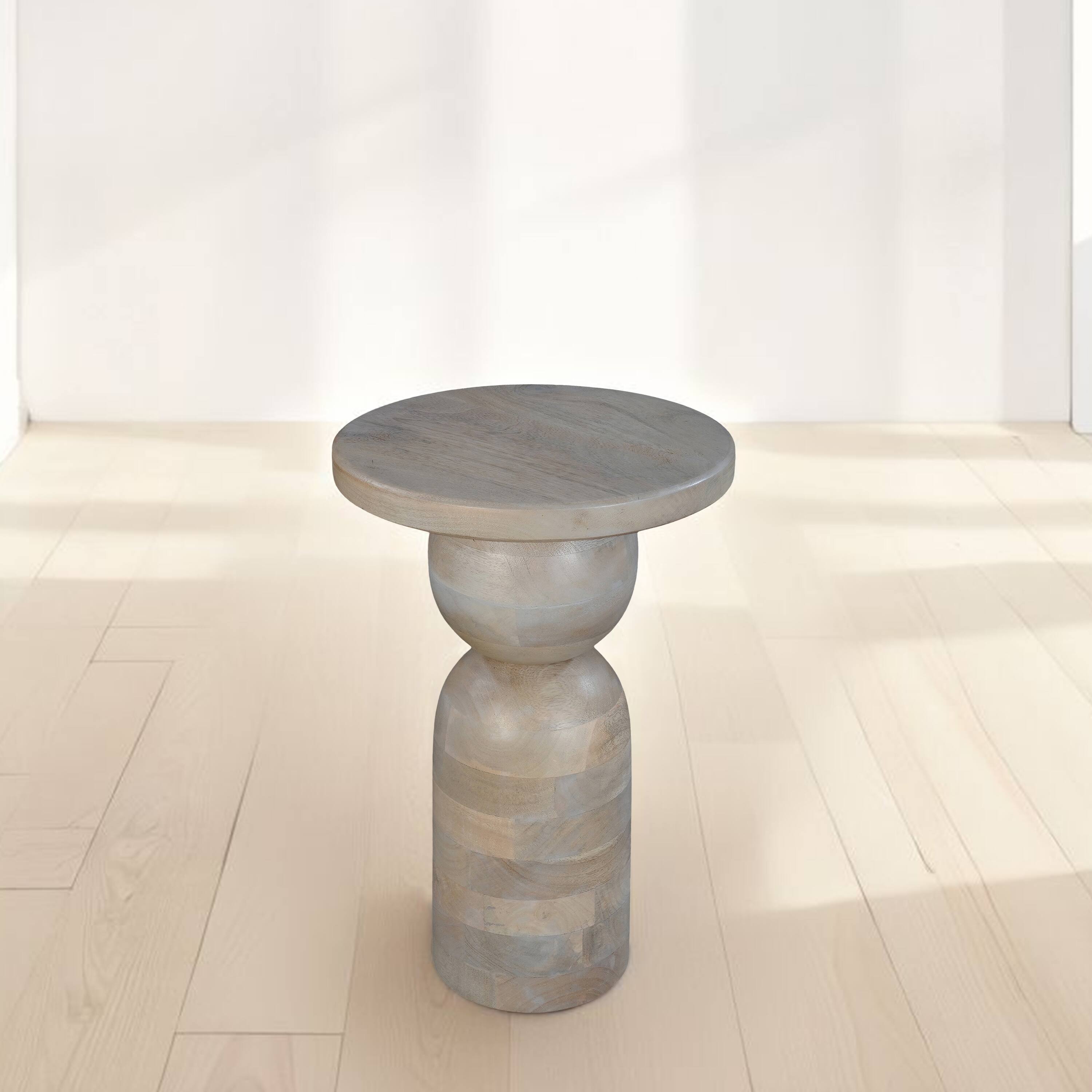 Alt View 8. Manhattan Lane - Tia 12 Inch Round Side End Table, Turned Pedestal Base - Natural Brown, Beige.