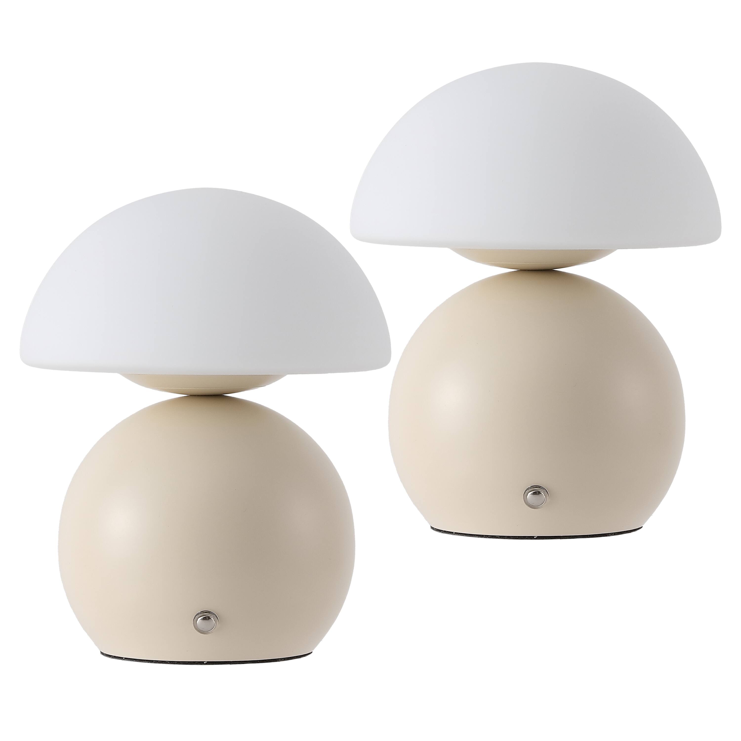 Alt View 7. Jonathan Y - Kanya 7.25" USB-C Rechargeable Table Lamp Set of 2, Almond Metal Base with White Glass Dome Shade and Touch Dimmer - Almond.