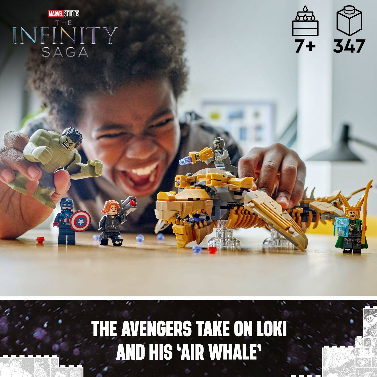 The Avengers take on Loki and his 'air whale' in Marvel Studios The Infinity Saga.