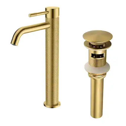 Front. Boyel Living - Brushed Gold Carved Bathroom Faucet Solid Brass - Brushed Gold.