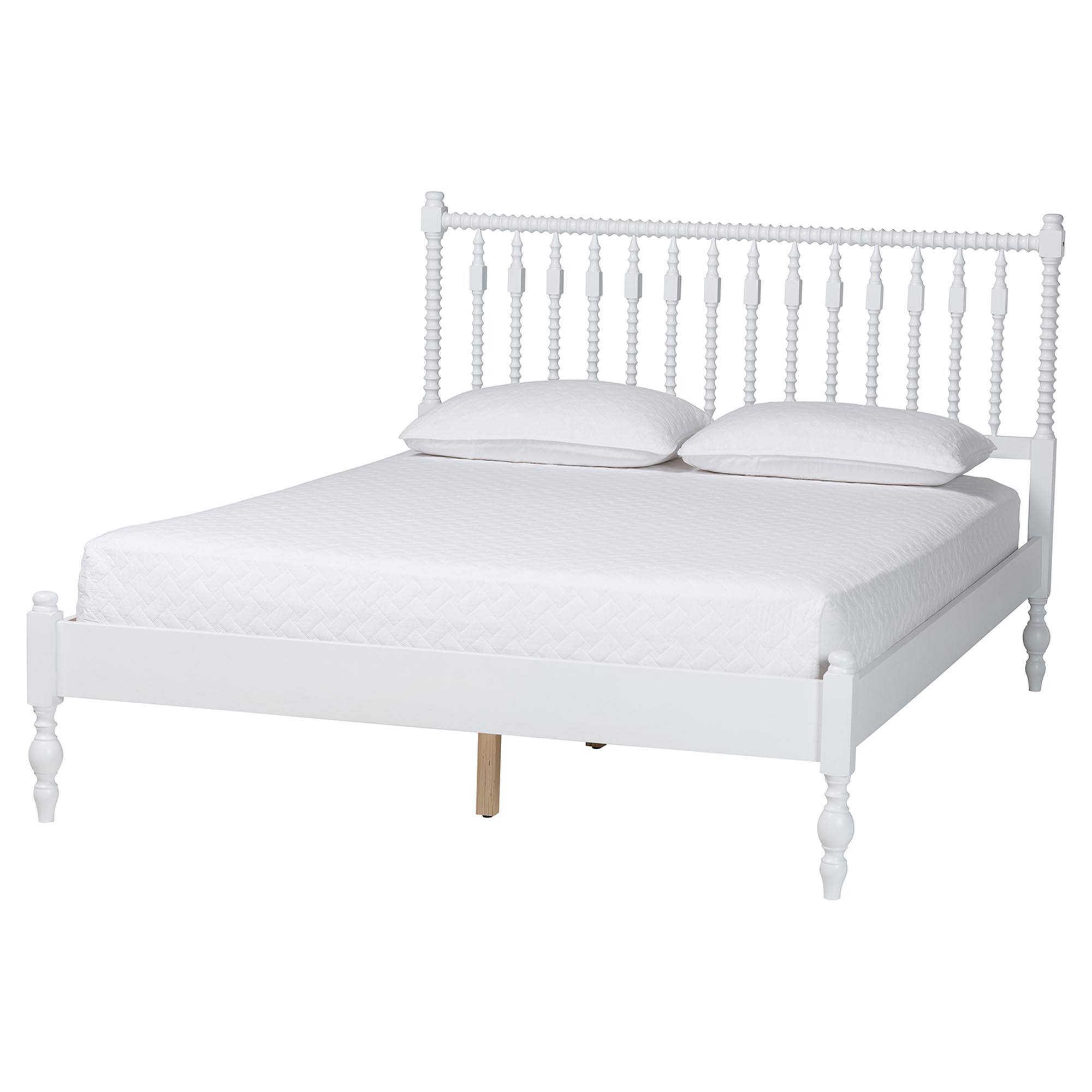 Left. Baxton Studio - Callison Spindle 5-Piece Bedroom Set - Platform Bed with Matching Dresser, Chest, and 2-Drawer Nightstands, Queen - White.