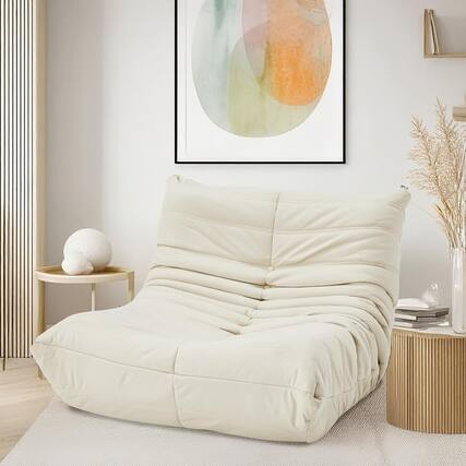 Front. U-HOMY - Memory Foam Bean Bag Chair, Portable Faux Leather Lounger Ottoman for Bedroom, Dorm - Beige.