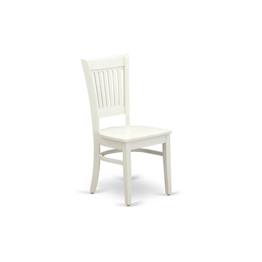 Left. East West Furniture - ANVA3-LWH-W - 3-Pc Kitchen Dining Table Set- 2 Modern dining room chairs and Dining Room Table - Wooden Seat and - Linen White.
