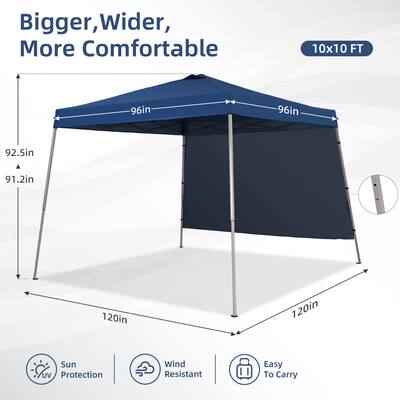 Ainfox Slant leg 10x10ft Pop Up Canopy with 1 Side Wall Blue