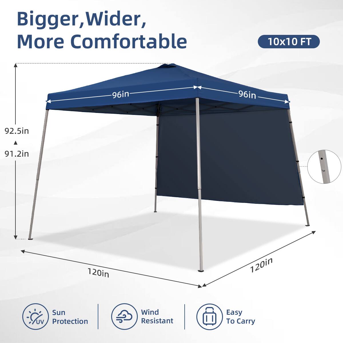 Bigger, Wider, More Comfortable 10x10 FT 96in 96in 92.5in 91.2in 120in 120in Sun UV Protection Wind Resistant Easy To Carry
