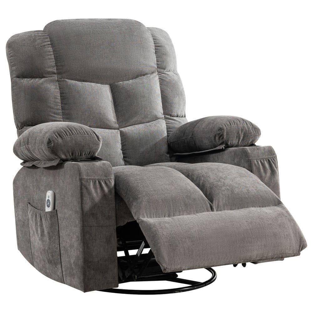 Alt View 4. Kadyn - Oversized Massage Swivel Recliner with Lumbar Heating, Cup Holders & USB Port, Living Room Chair - Gray.