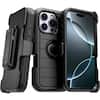 Front. RomeTech - Defender Case for iPhone 16 Pro with Belt Clip, Kickstand, Dual-Layer, Black - Black.