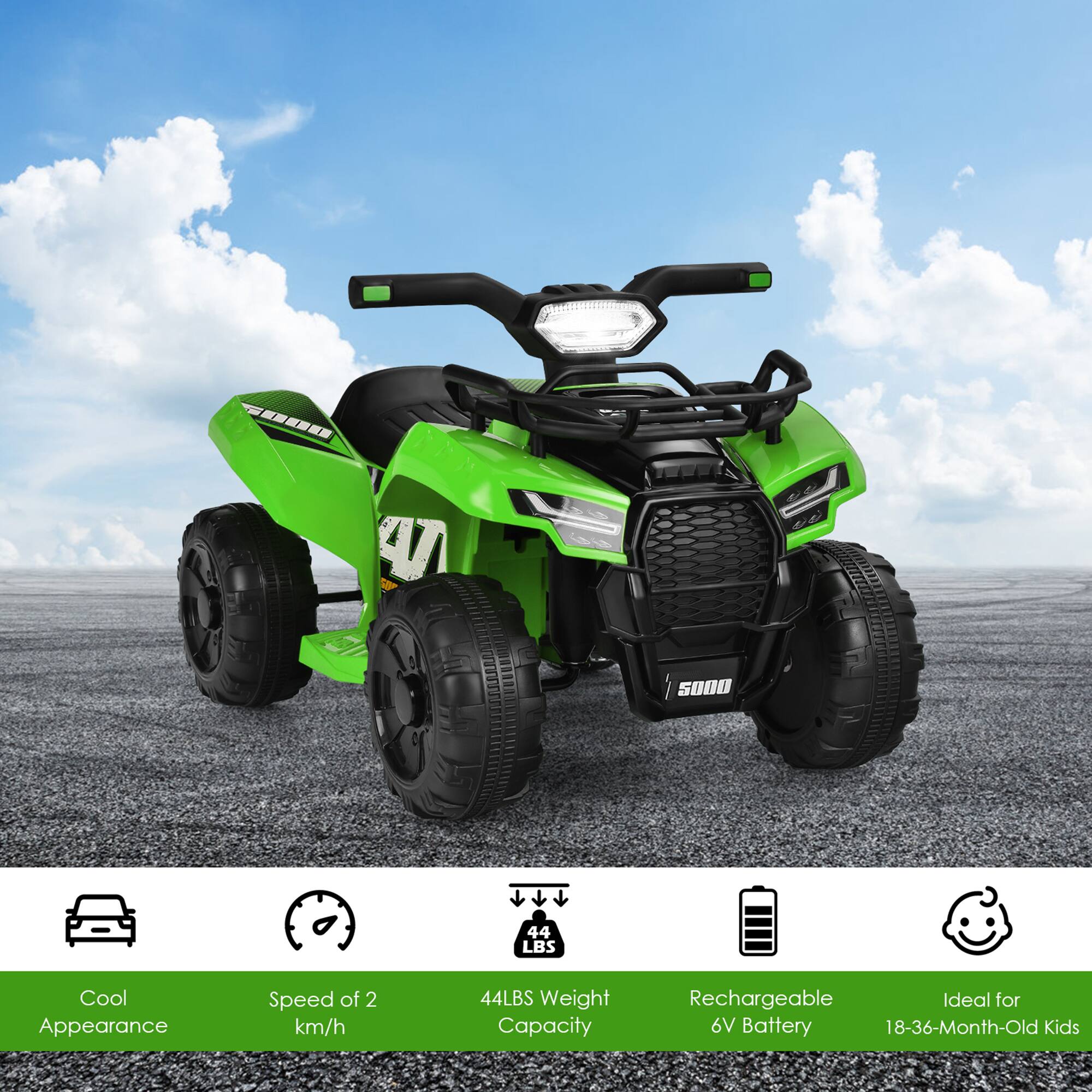- Cool Appearance
- Speed of 2 km/h
- 44LBS Weight Capacity
- Rechargeable 6V Battery
- Ideal for 18-36-Month-Old Kids