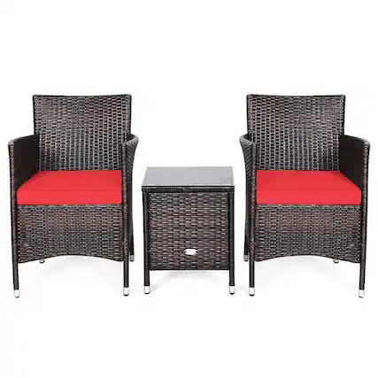Front. Pefilos - 3 Pieces Rattan PE Rattan Wicker Sofa Set with Washable Cushion, Red - Red.