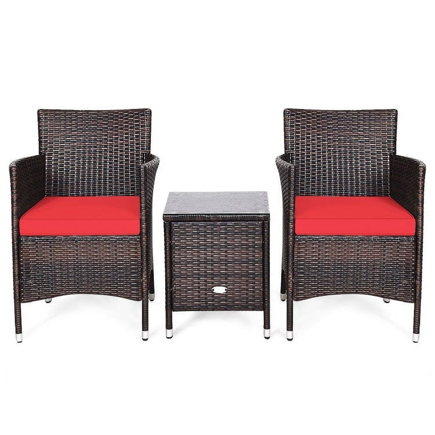 Front. Pefilos - 3 Pieces Rattan PE Rattan Wicker Sofa Set with Washable Cushion, Red - Red.