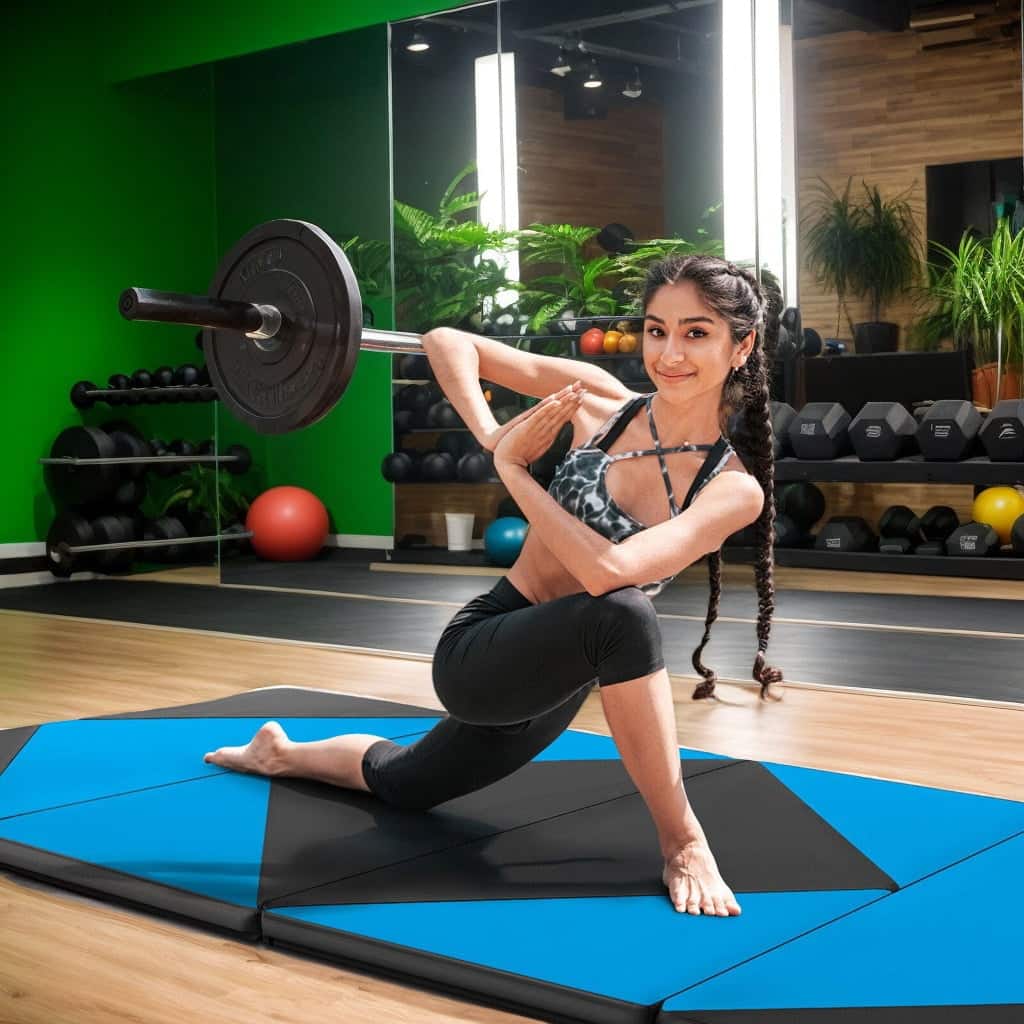 Kadyn - Gymnastics Mat, Exercise Tumbling Mat,8 Feet PU Leather Folding Gymnastics Mat with Hook and Loop Fasteners - Blue