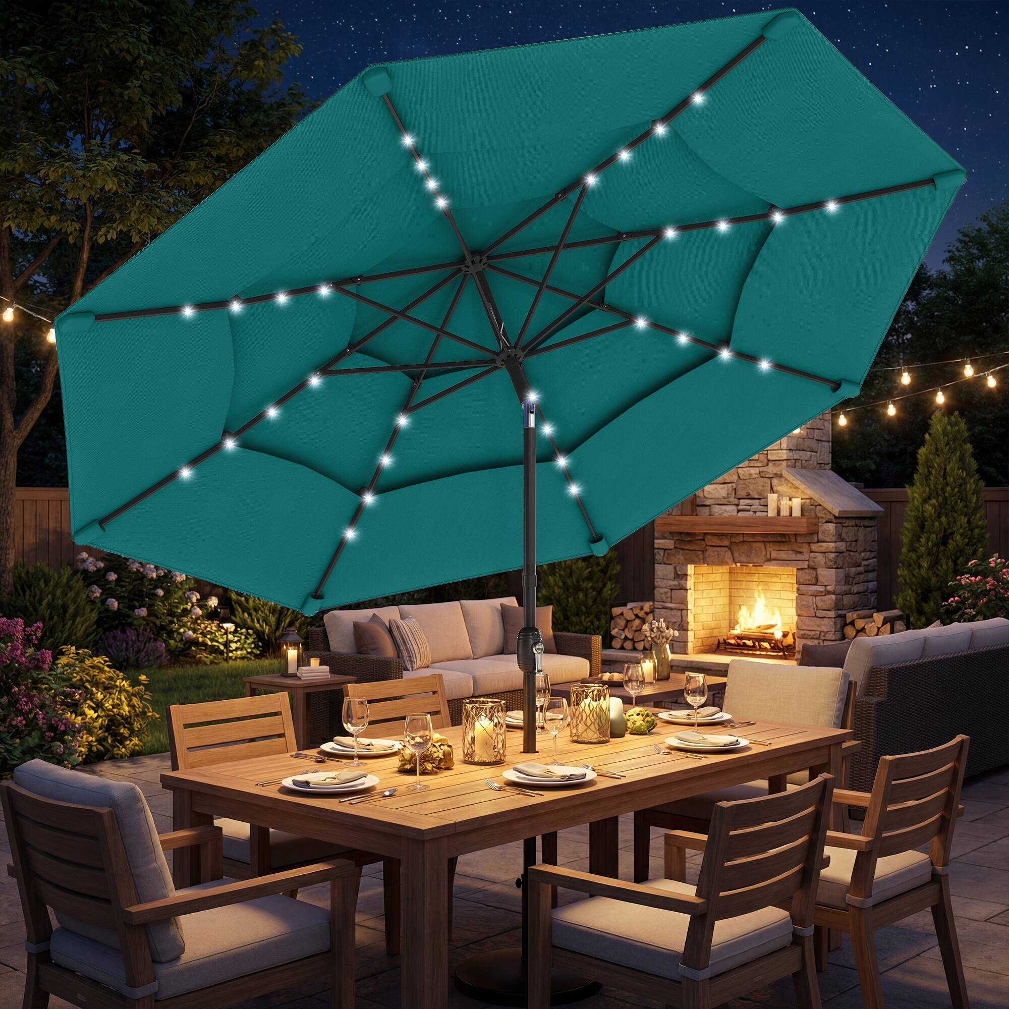Alt View 8. Outsunny - ft Outdoor Patio Umbrella with Solar LED Lights, 3 Tier Outdoor Table Umbrella with Tilt - Teal.
