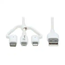 Tripp Lite - Safe-IT Universal USB-A to Lightning, USB Micro-B, USB-C Charge and Sync Antibacterial Cable 4 Ft - White
