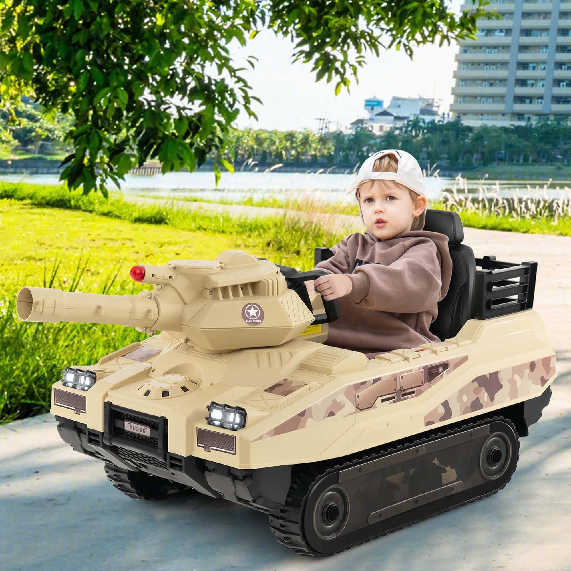 Alt View 1. Costway - Costway Electric Kids Ride On Tank with Rubber Tracks Rotatable Turret & Working Cannon - Light Camouflage.