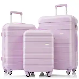 BreeBe - New Model 3-Piece ABS Hardshell Luggage Set 20/24/28" Lightweight Durable Suitcases with Spinner Wheels & TSA Lock - Purple