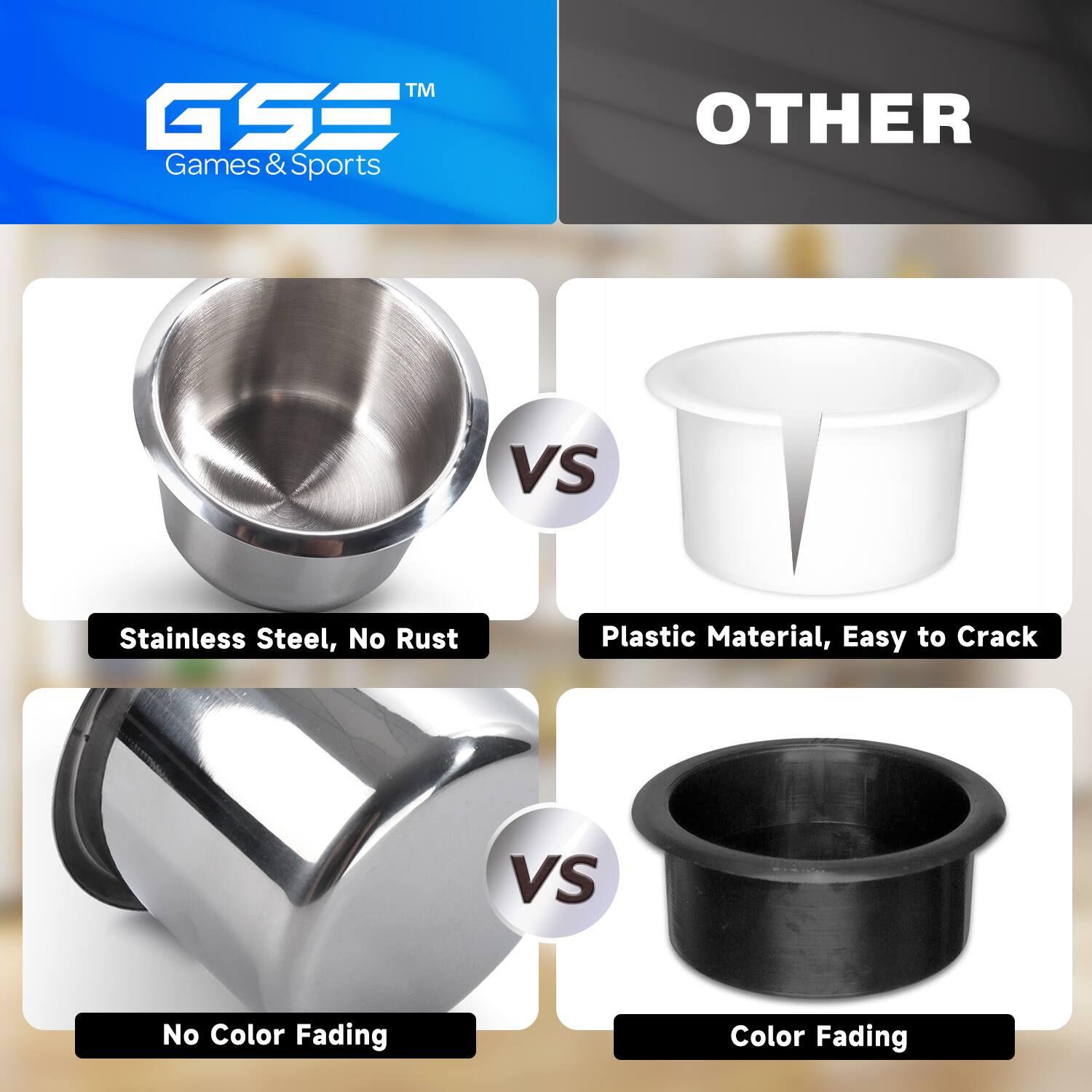 TM GSS Games & Sports OTHER VS Stainless Steel, No Rust VS Plastic Material, Easy to Crack VS No Color Fading Color Fading