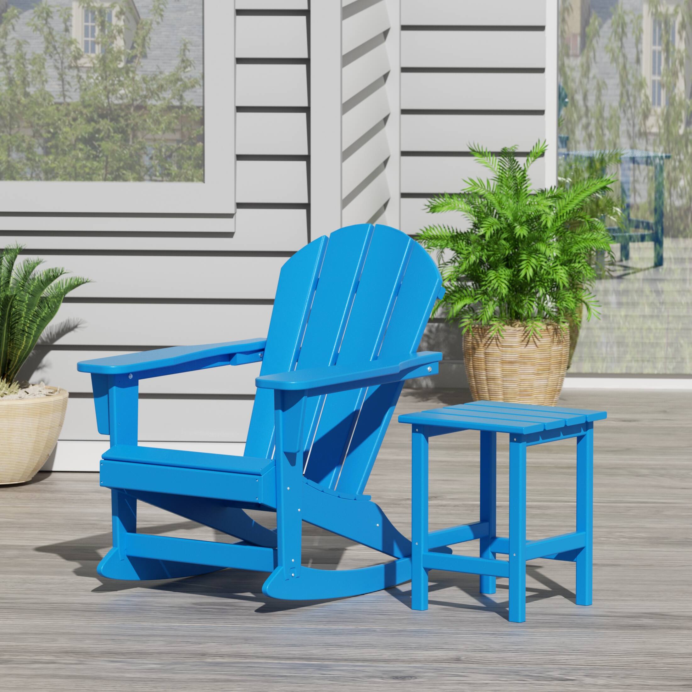 Angle. WestinTrends - WestinTrends Malibu Outdoor Patio Rocking Adirondack Chairs with Side Table Set - Pacific Blue.