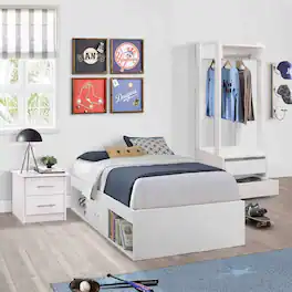 Kings Brand Furniture - Twin Storage Plat form bed with 2 Drawers - White