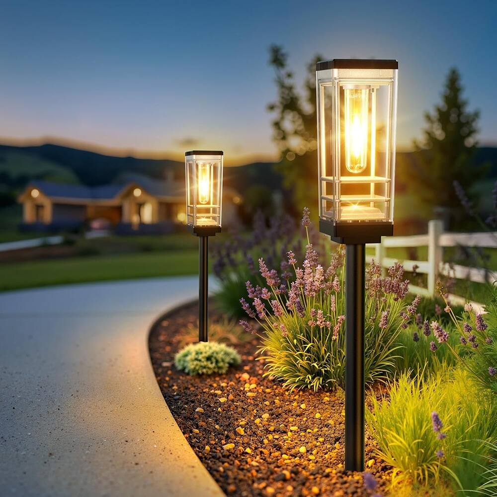MOSZAR LLC - 2 Pack Solar Lights Outdoor Pathway, Up to 15 Hrs Brighter LED - Black