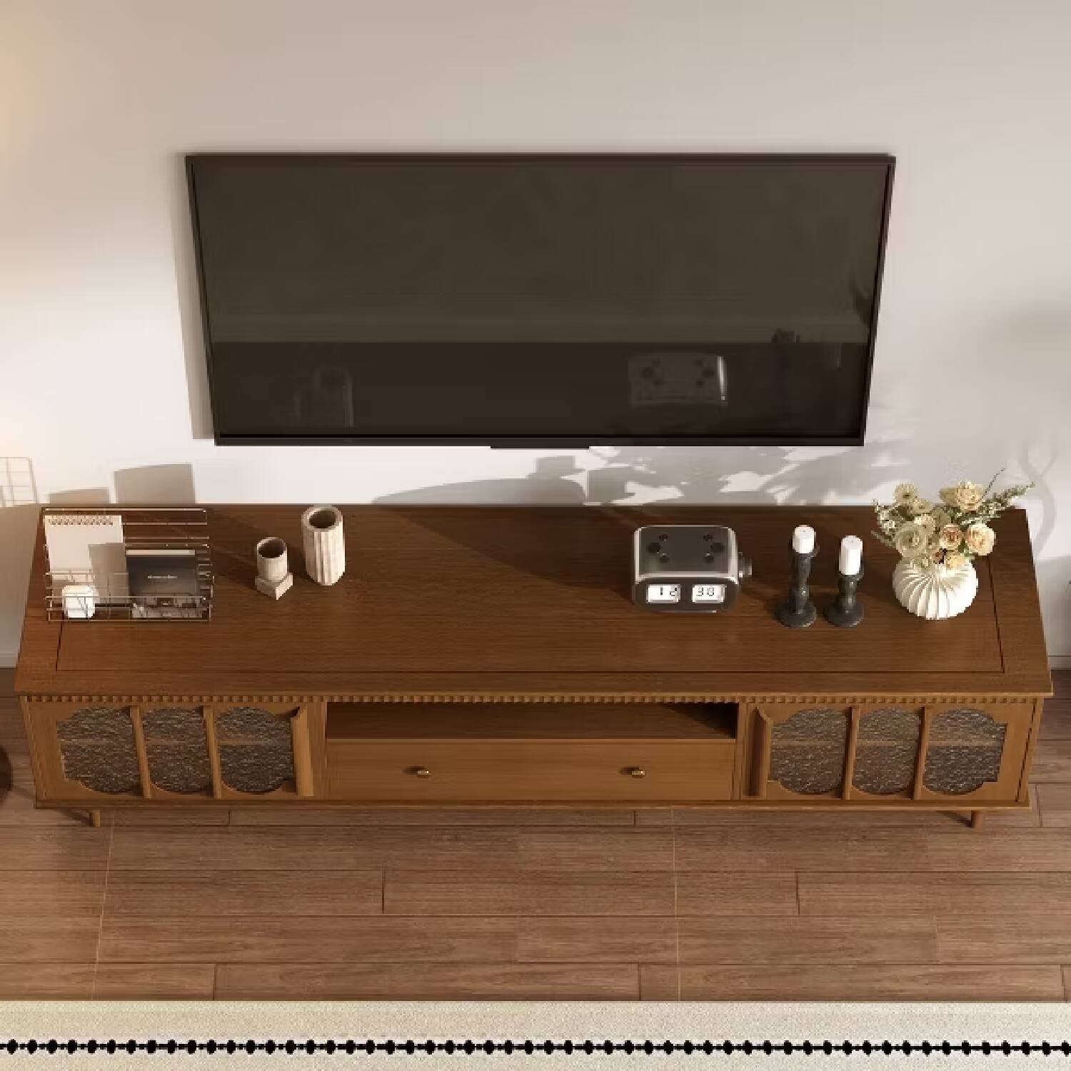 Alt View 6. luck idea - 78.74" Modern Entertainment Center with Textured Doors, Wide Media Console, Walnut Finish TV Stand with Storage for Livi - Walnut.