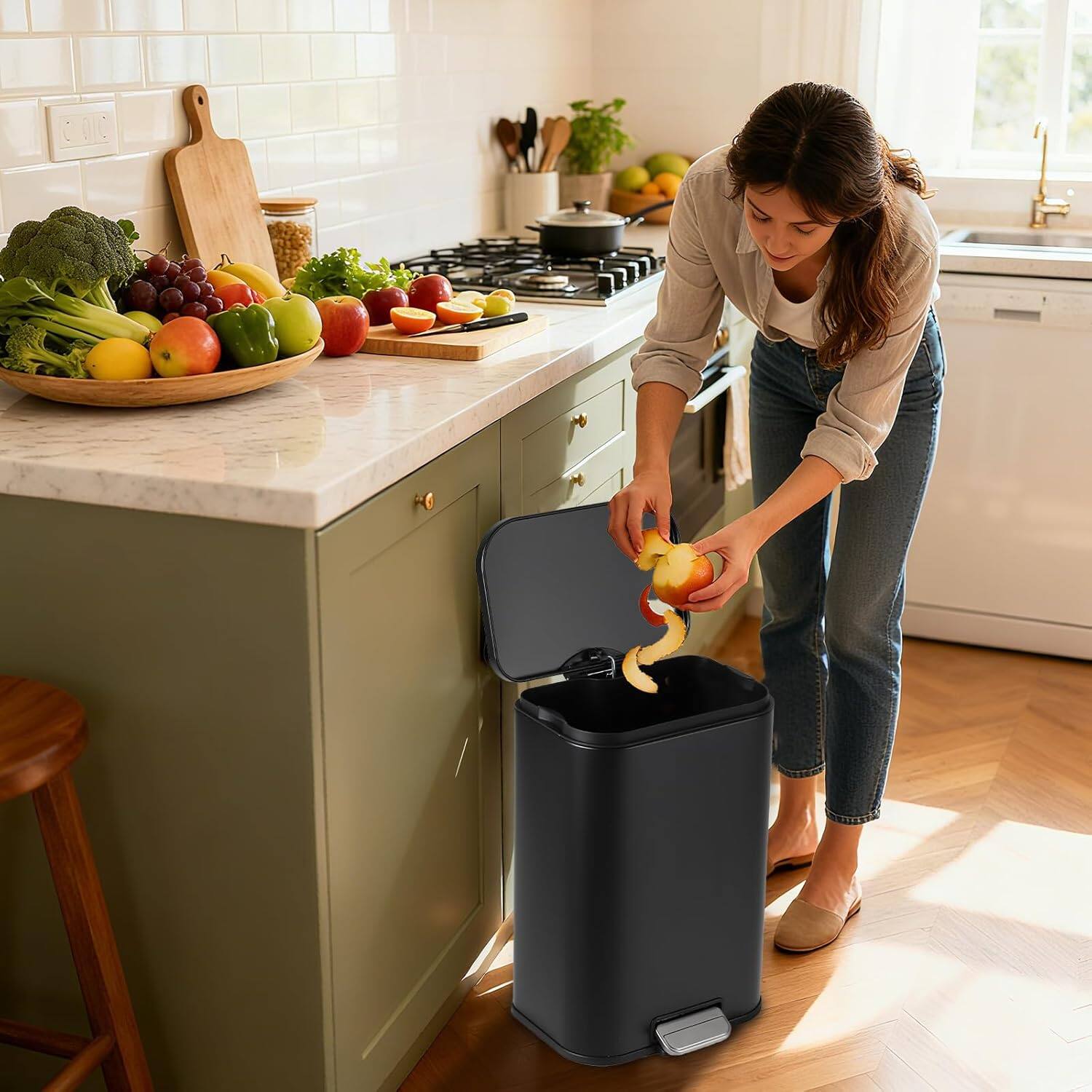 Alt View 2. Acekool - 5.3 Gallon Black Fingerprint-Proof Stainless Steel Trash Can with Soft-Close Lid, Foot Pedal & Removable Bucket - Black.