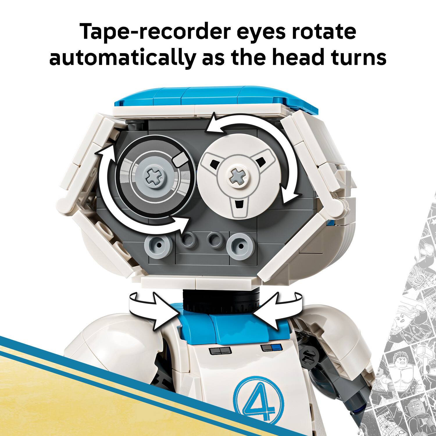 Tape-recorder eyes rotate automatically as the head turns