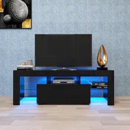GOODSILO - Modern Entertainment Center with LED Lights, Fits Up to 50 Inch TVs - Black