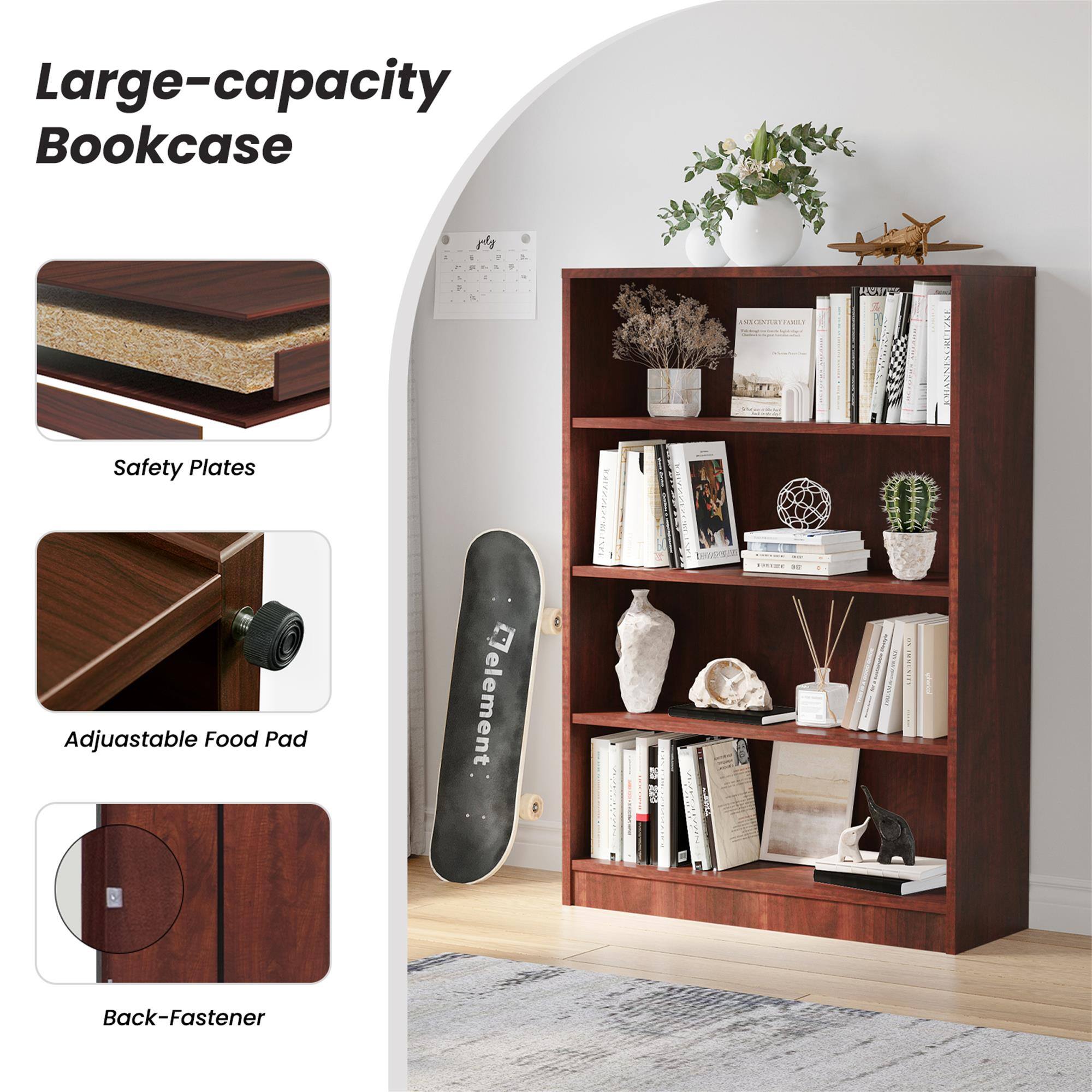 Large-capacity Bookcase

1. Safety Plates
2. Adjustable Food Pad
3. Back-Fastener