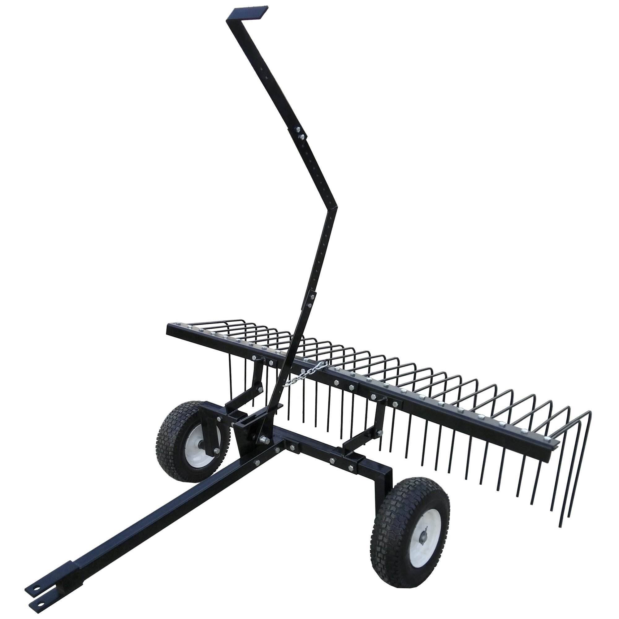 Front. Yard Tuff - Yard Tuff 60" ATV Tow Behind Steel Lawn Landscape Rake w/ Wheels & Handle.