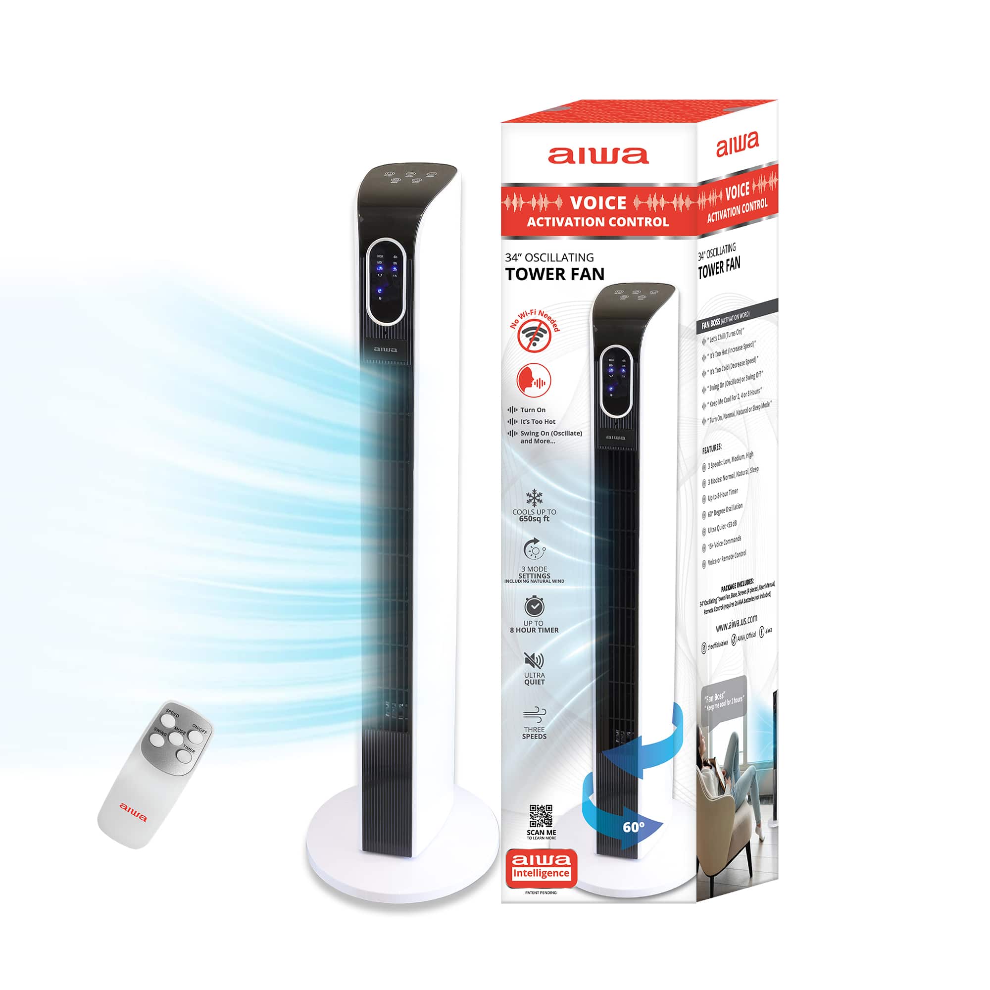 Aiwa - Voice Act Tower Fan - White price history on PriceWatchPro