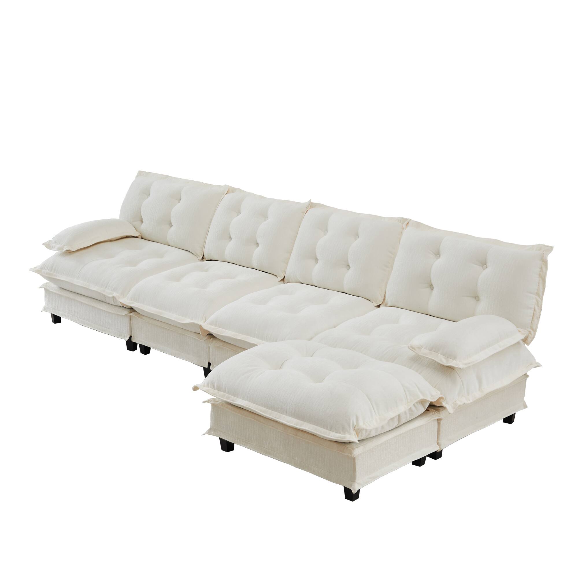 Alt View 1. LOVMOR - 138 inch L Shaped Modular Deep Seat 4 Seat Chenille Sectional Couch Compressed Pack For Bedroom Apartment Cozy - Beige.