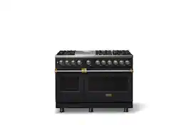 Viking - 48"W. 6 Burner Pro 5 Series 7.3 Cu. Ft. Freestanding Sealed Dual Fuel Convection Range with Brushed Brass Trim - Onyx