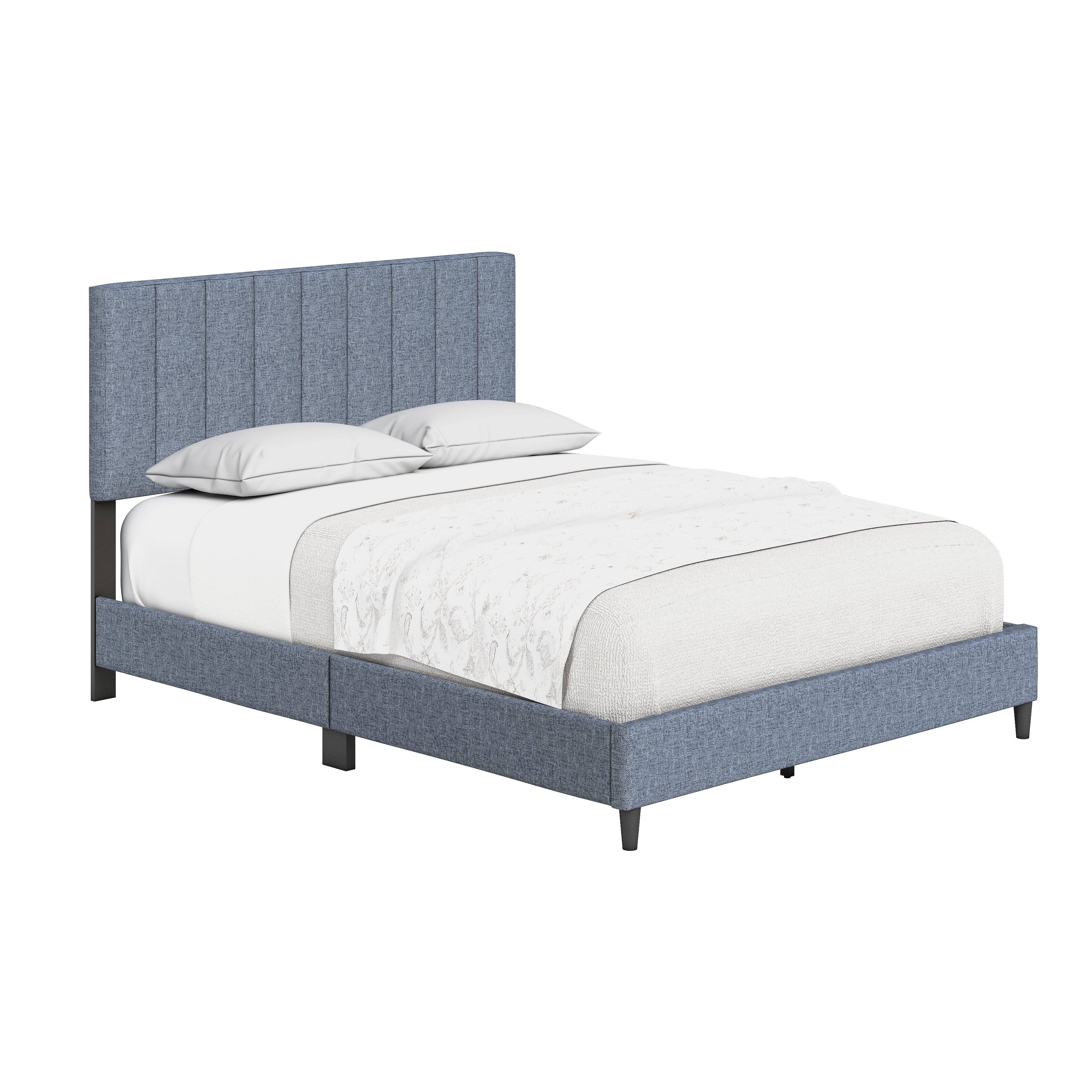 Alt View 3. Boyd Sleep - Leah Upholstered Platform Bed Frame, 13 Slat Support, No Box Spring Required, Full - Blue.
