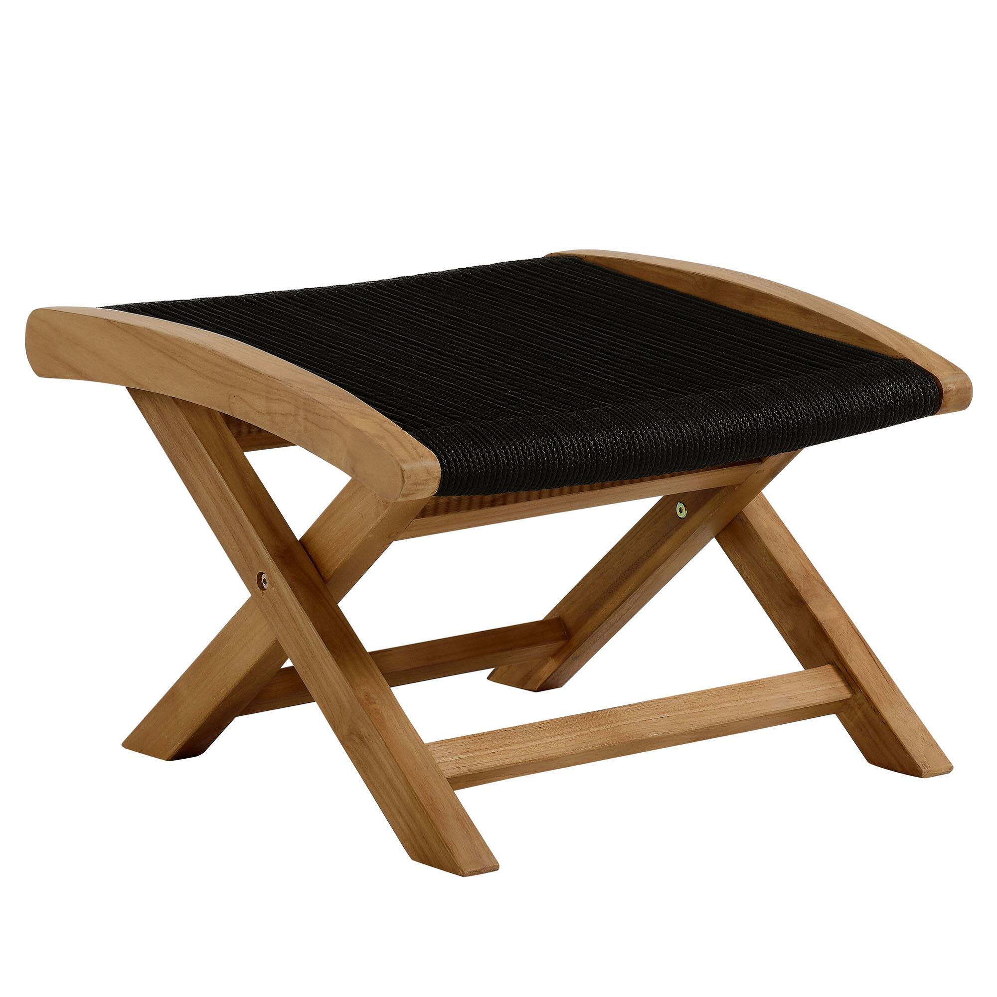 Alt View 5. Modway - Vienna 2-Piece Outdoor Patio Teak and Rope Folding Accent Lounge Chair and Ottoman Set by Modway - Natural Black.