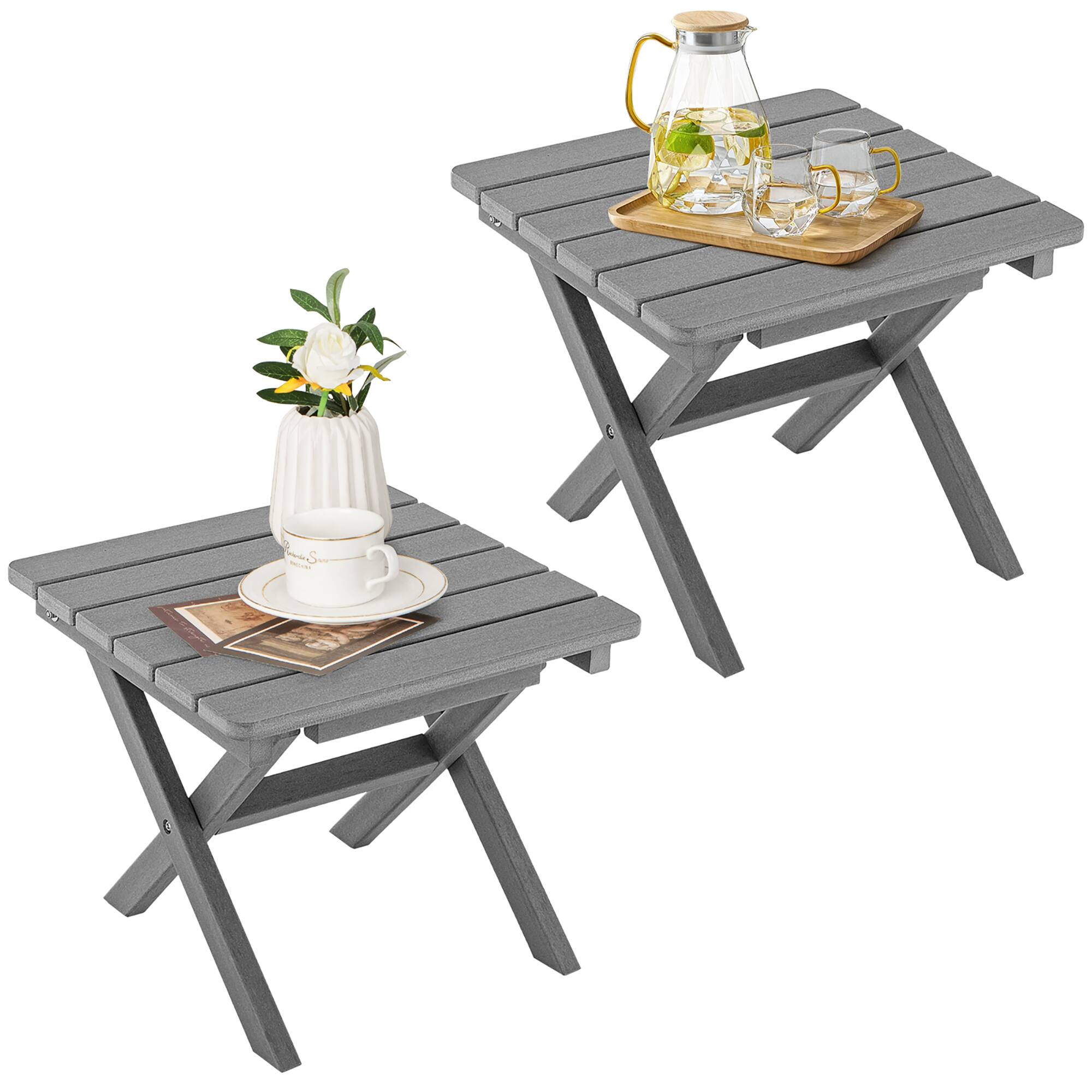 Front. Gymax - Gymax 2 Pieces Folding Adirondack Side Table Poolside Garden Patio Gray - Gray.