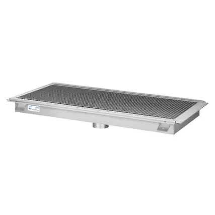 Front. Koolmore - 18" x 42" Stainless Steel Floor Trough Drain, 14-Gauge with Subway-Style Grating & Removable Drain Basket, NSF Listed - Stainless-Steel.